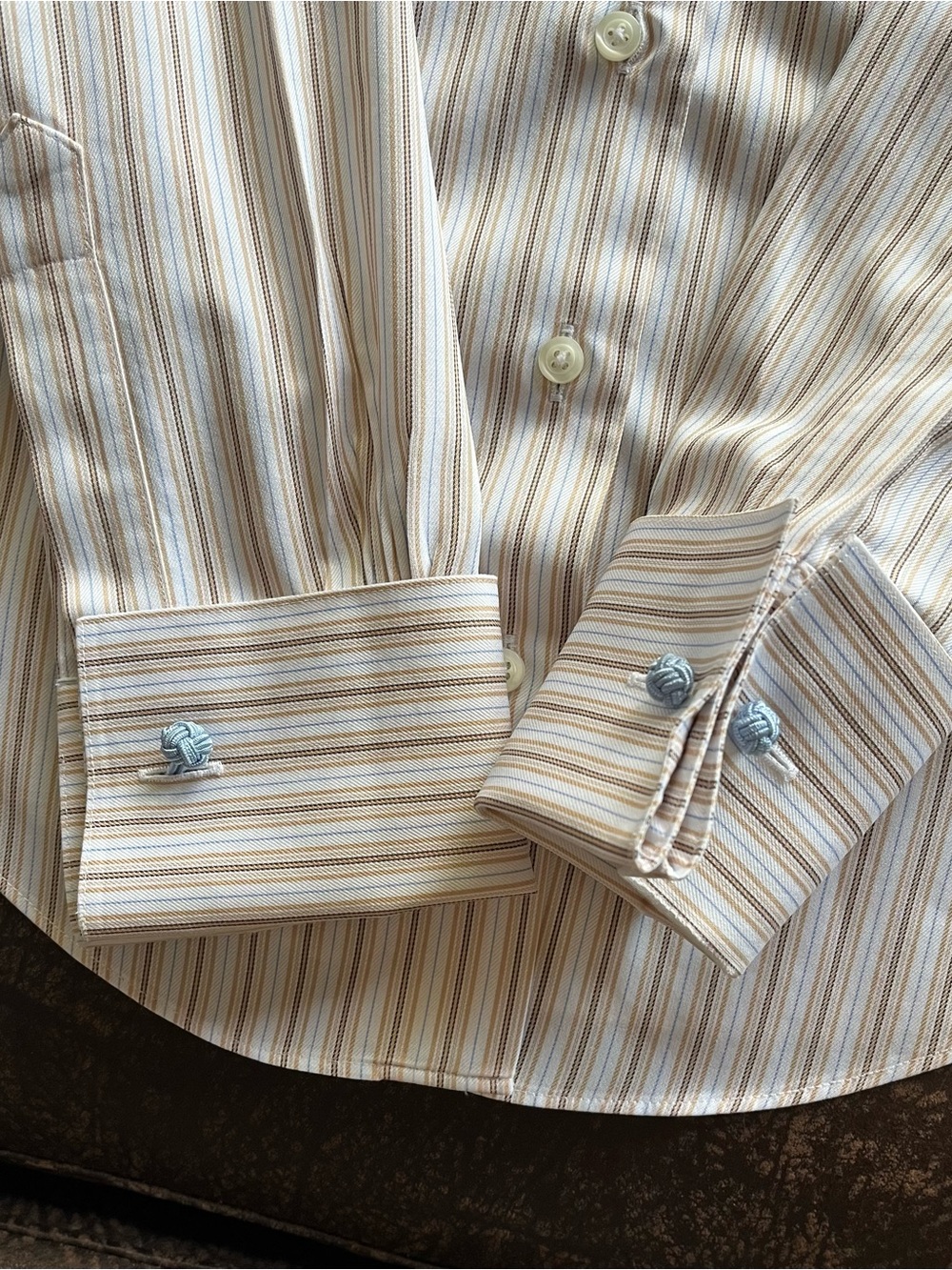 Brooks Brothers Striped Button-Down Shirt with Brown Tan Stripes Size 2 EUC - Picture 4 of 5